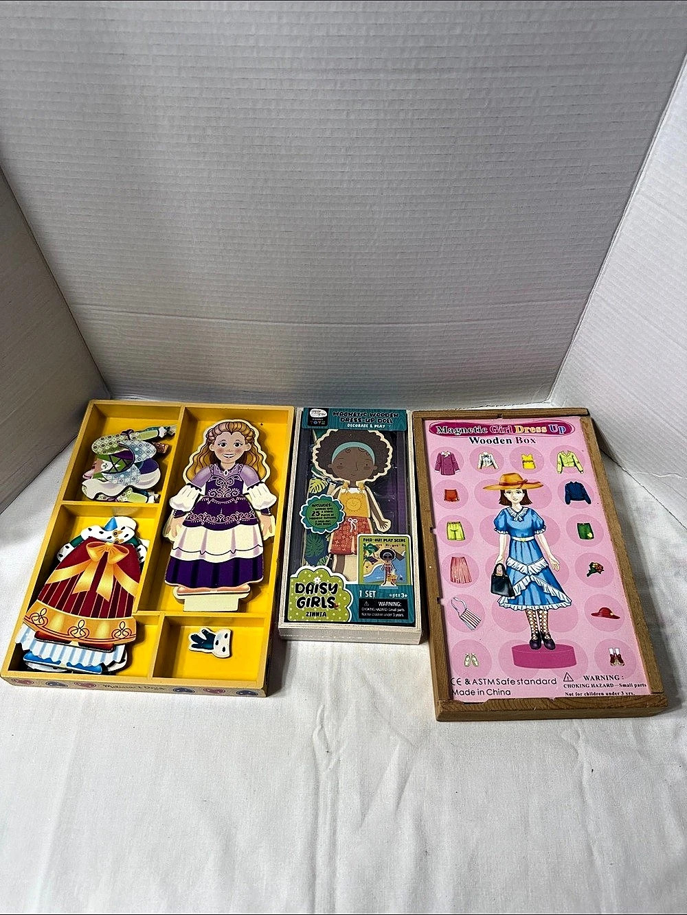 Magnetic Wooden Dress-Up Doll Sets Lot of 3